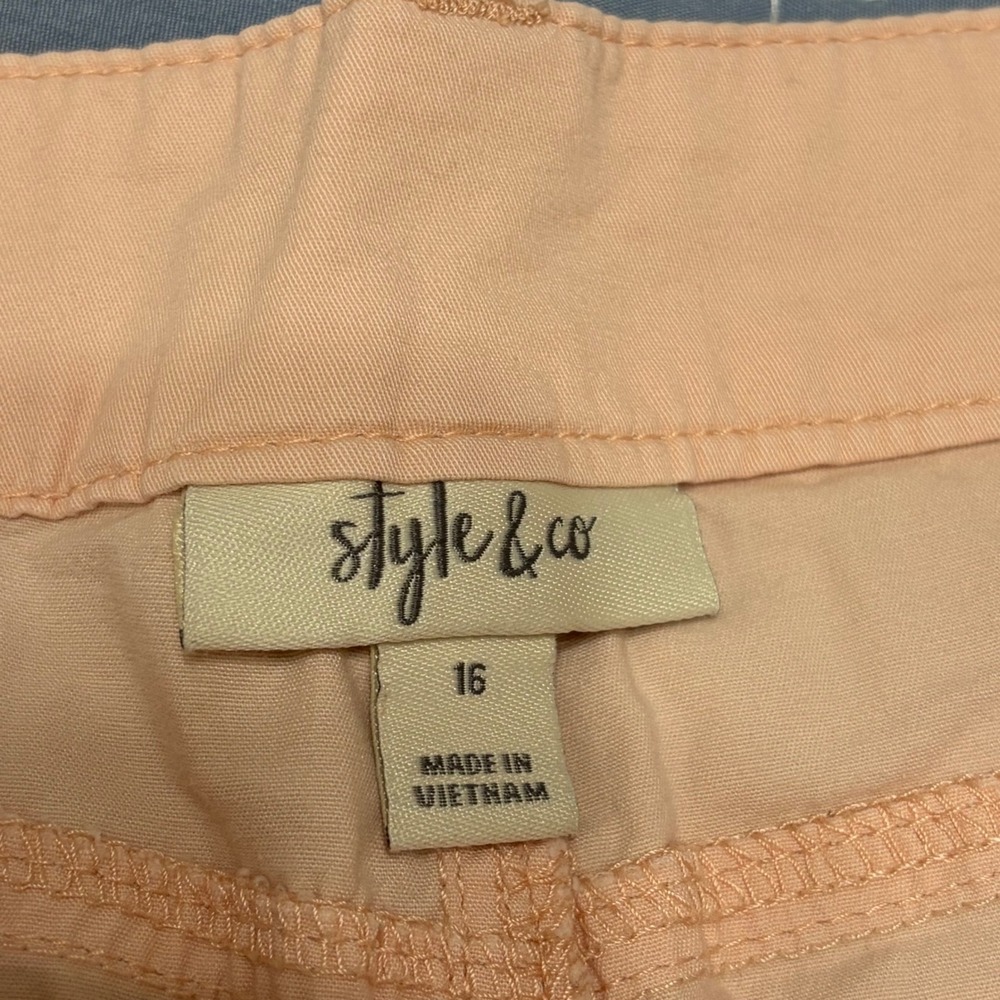 Style & Co Womens Peach Pink Snap Hem Capri Pants Size 16 Cropped Stretch Cotton - Picture 3 of 7